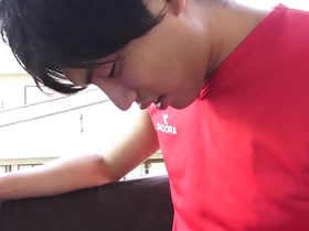 Japanese twink gets analed and covered in cum at his place